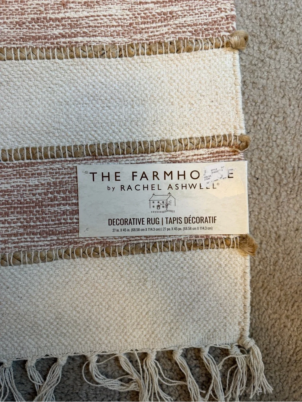 The Farmhouse Collection Cream and Brown Striped Cotton Runner and Mat Set